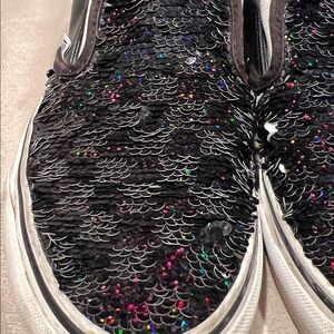 Vans Black Sequin Slip on flip shoes